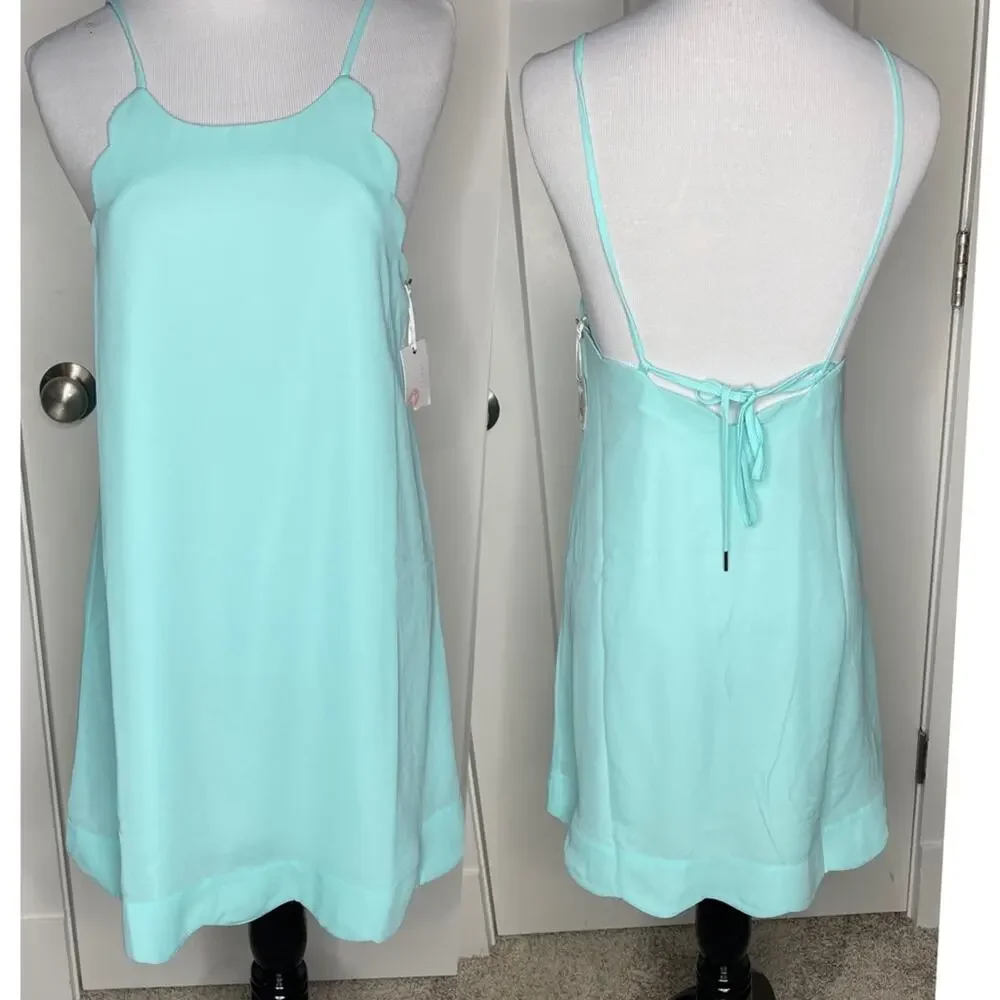 Lauren James Daisy Scallop Strappy Back Slip Dress Ocean Palm Aqua Size XS NWT